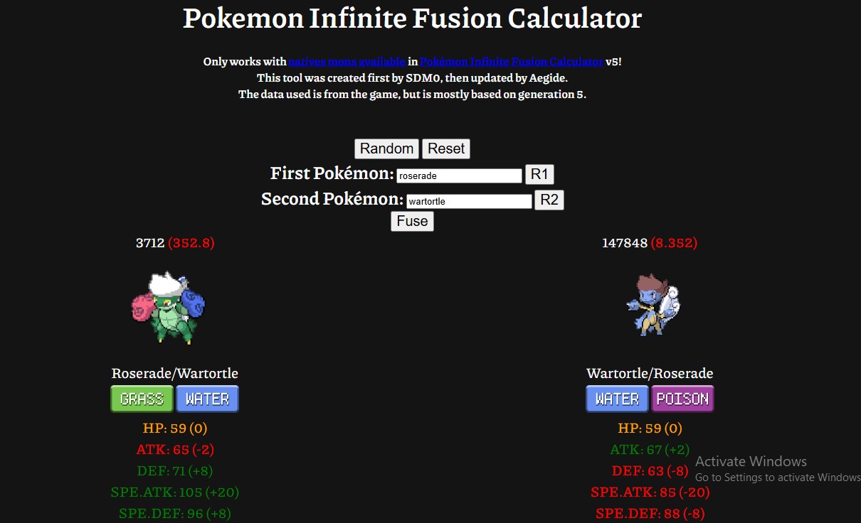 Pokémon Infinite Fusion Calculator screenshot
